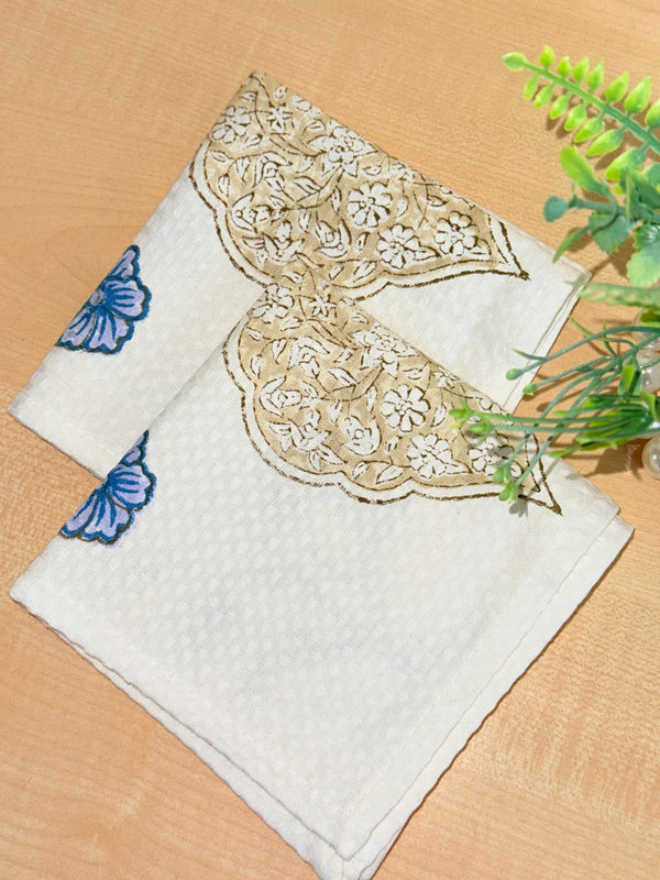 Blue Floral Print Hand Blocked Face Towel