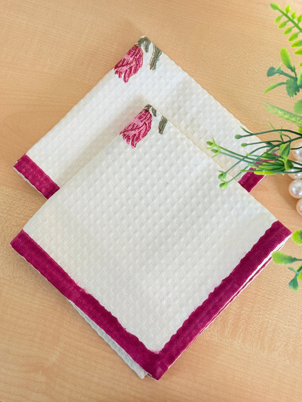 Rose Motif Hand Blocked Face Towel