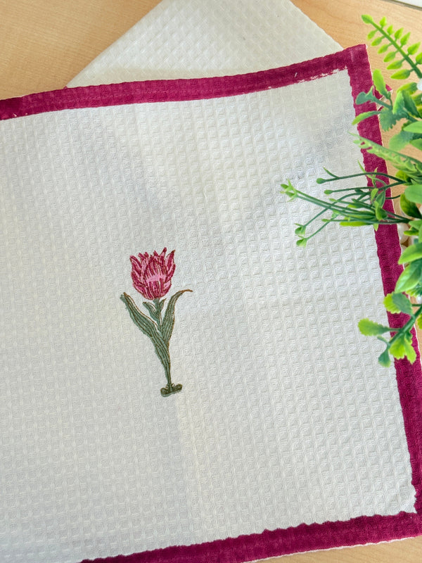 Rose Motif Hand Blocked Face Towel