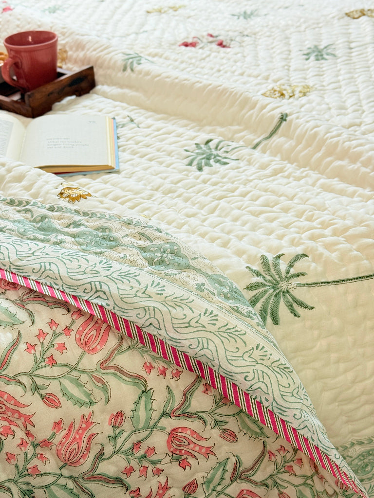 Bagh- e- Bahaar Double Hand-blocked Quilt
