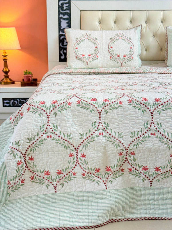 Serene Haven Hand Blocked Quilted Bedcover