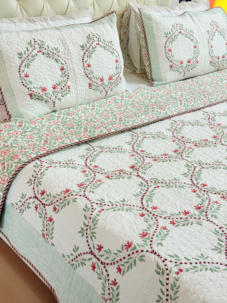 Serene Haven Hand Blocked Quilted Bedcover