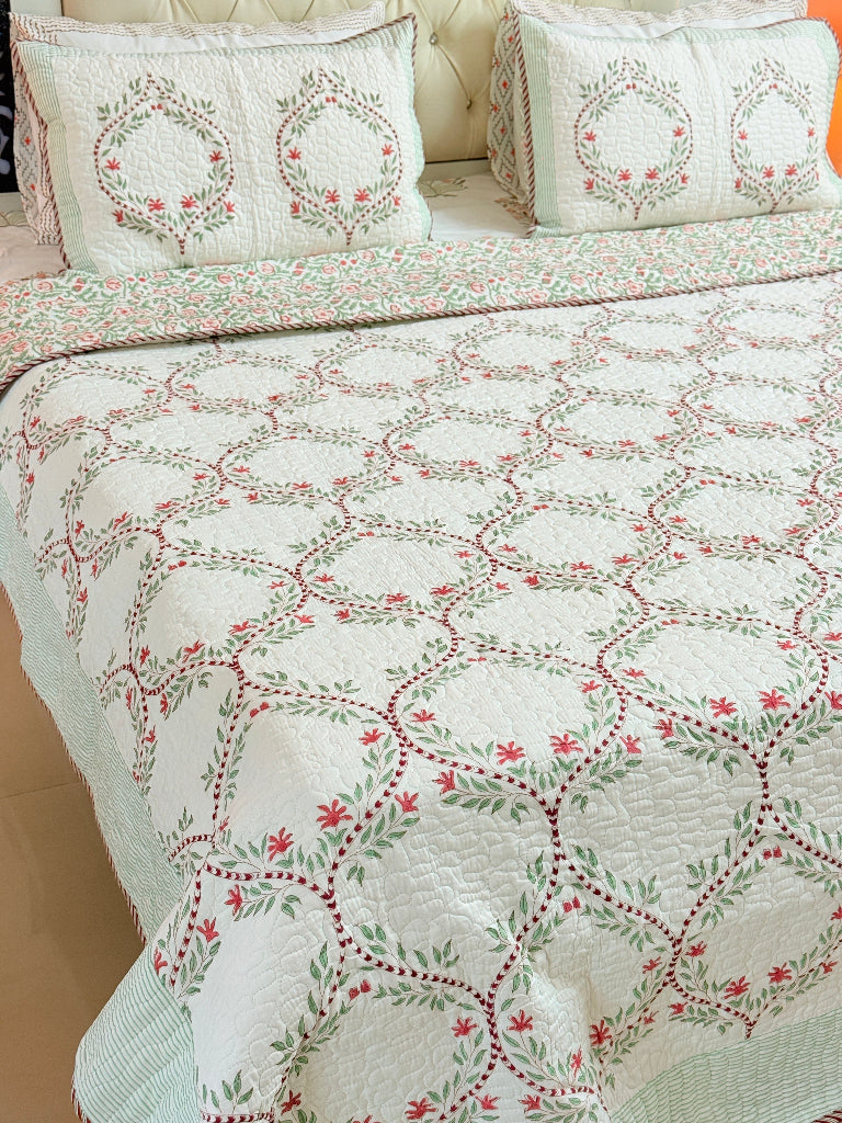 Serene Haven Hand Blocked Quilted Bedcover