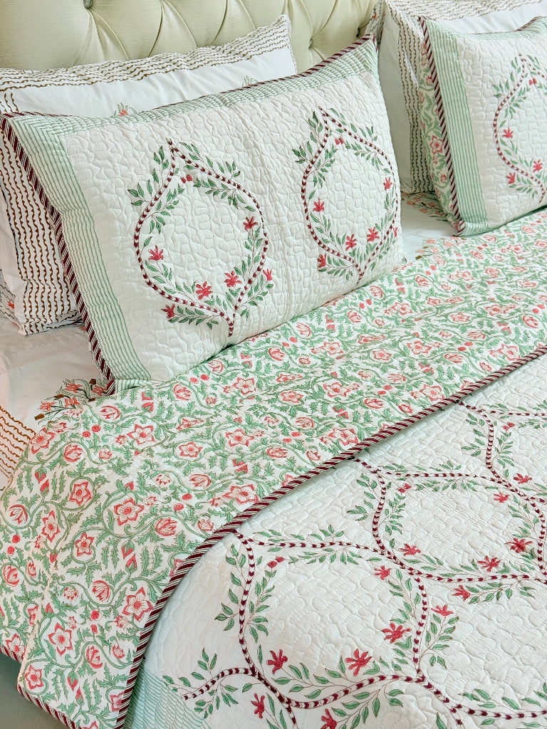 Serene Haven Hand Blocked Quilted Bedcover