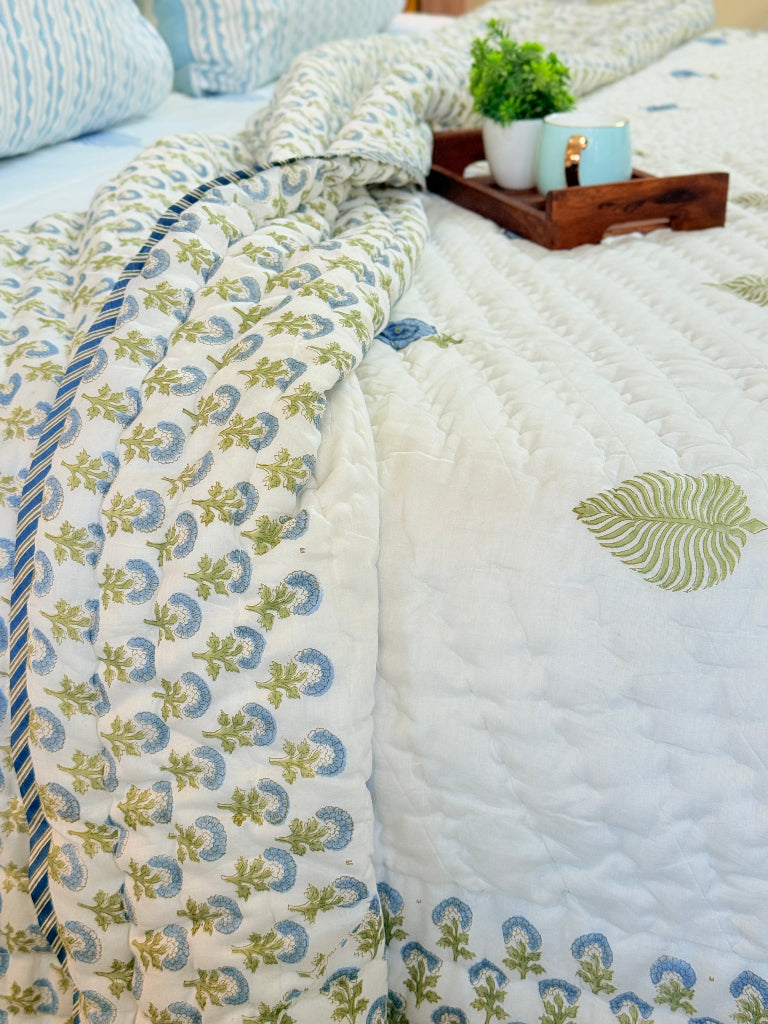 Botanic Charm Double Hand-blocked Quilt