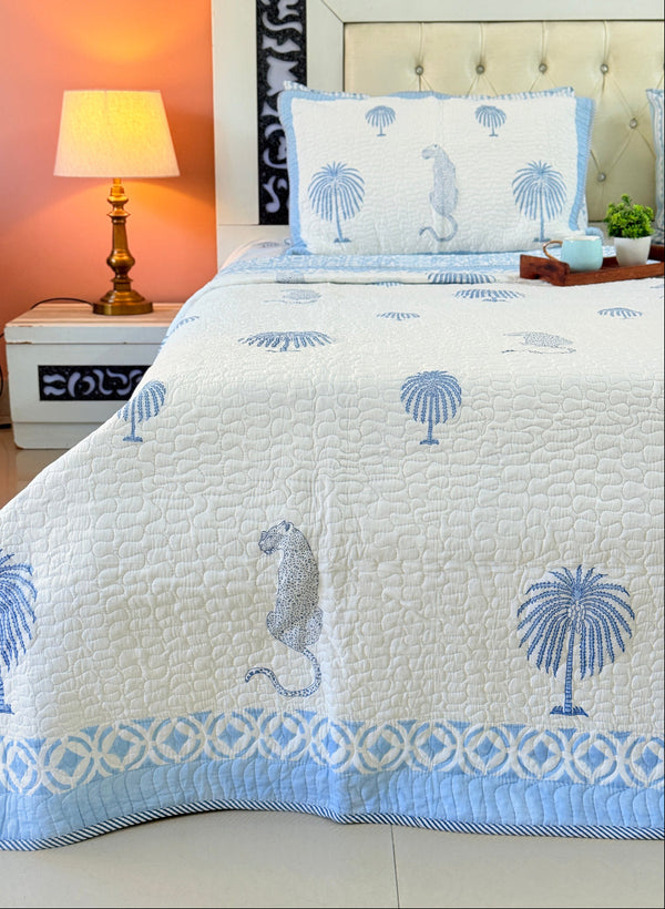 Palm Royale Hand Blocked Quilted Bedcover