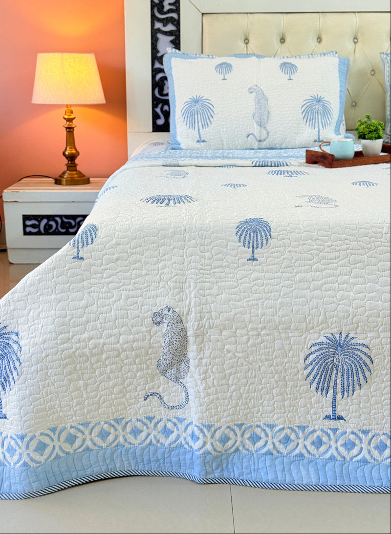 Palm Royale Hand Blocked Quilted Bedcover