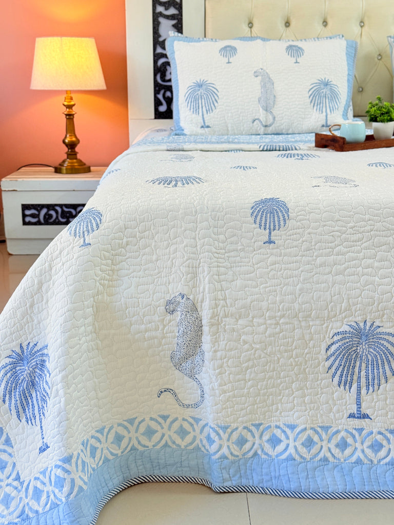 Palm Royale Hand Blocked Quilted Bedcover