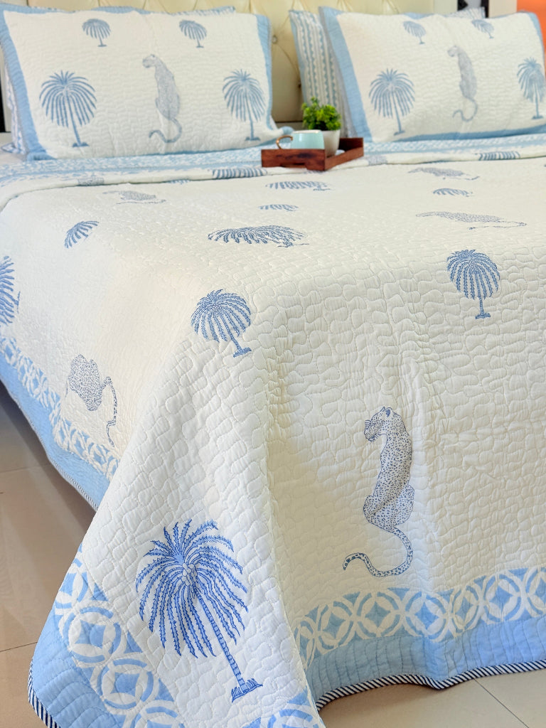 Palm Royale Hand Blocked Quilted Bedcover