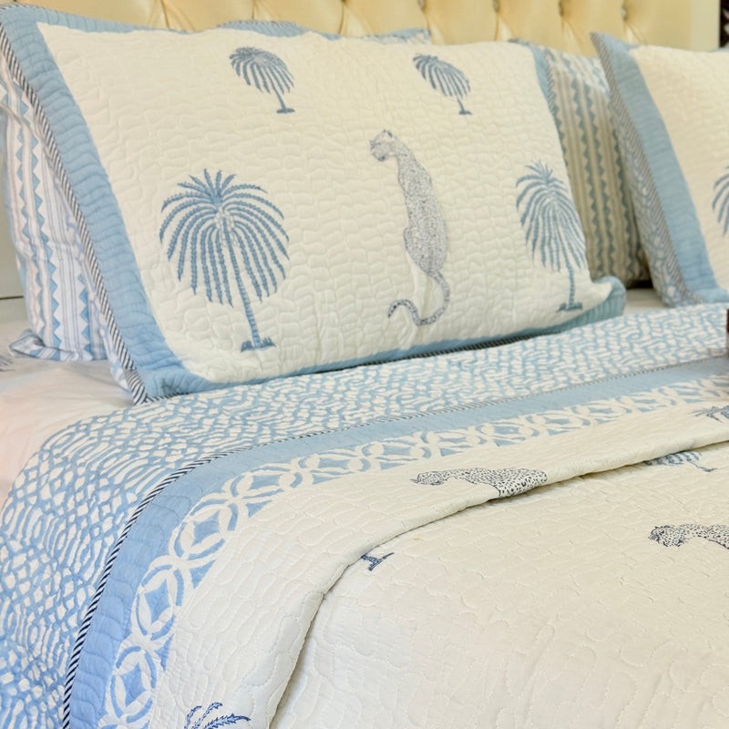 Palm Royale Hand Blocked Quilted Bedcover