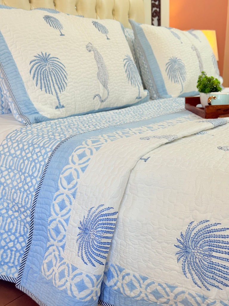 Palm Royale Hand Blocked Quilted Bedcover