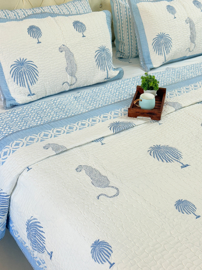 Palm Royale Hand Blocked Quilted Bedcover