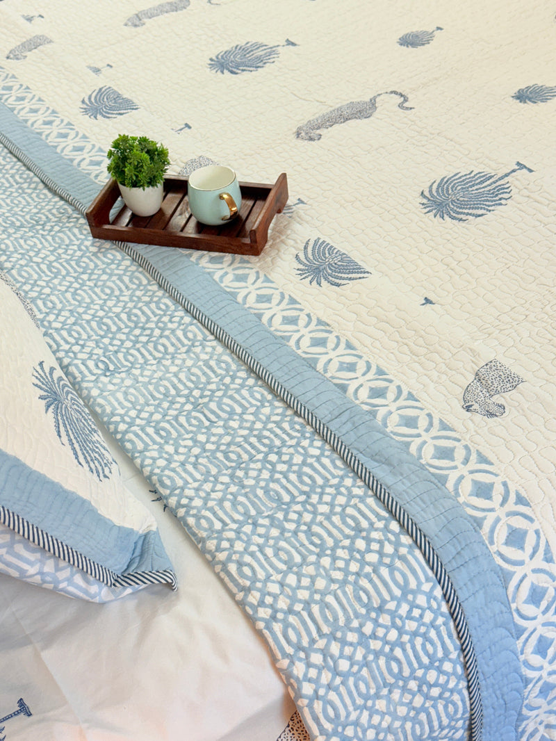 Palm Royale Hand Blocked Quilted Bedcover