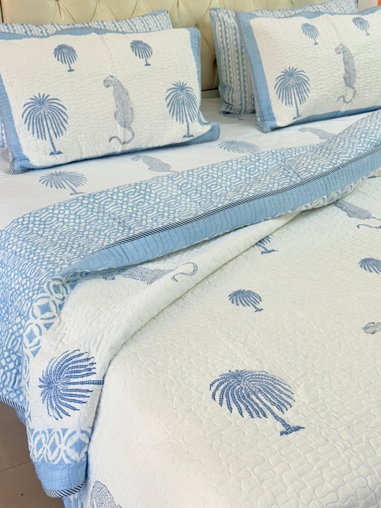 Palm Royale Hand Blocked Quilted Bedcover
