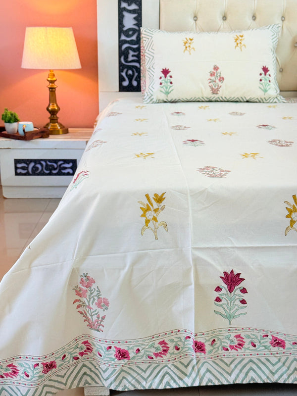 Flora Haven - Beige Base Hand Blocked Sheet