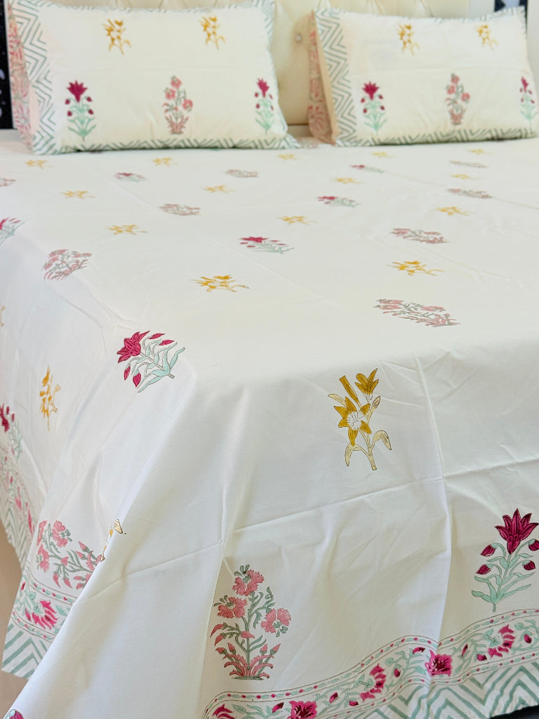 Flora Haven - Beige Base Hand Blocked Sheet