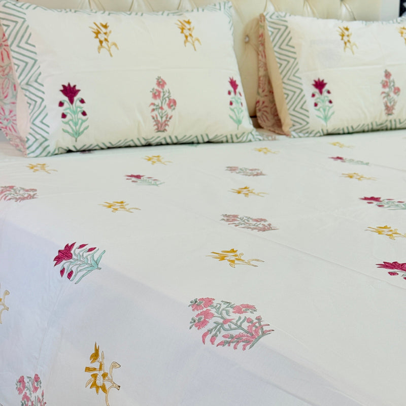 Flora Haven - Beige Base Hand Blocked Sheet