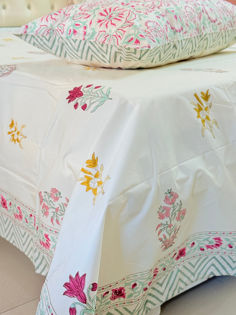 Flora Haven - Beige Base Hand Blocked Sheet