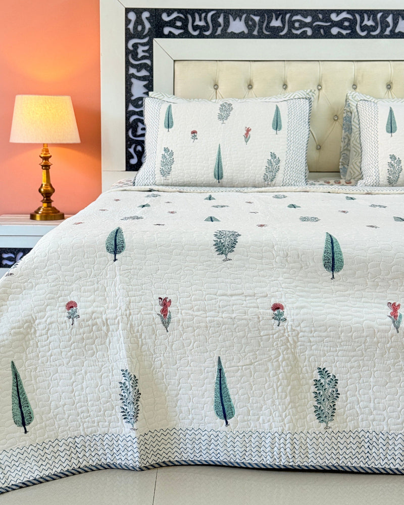 Subtle Beauty Hand Blocked Quilted Bedcover
