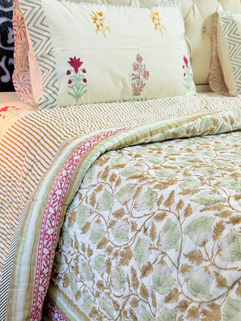 Garden Soiree Double Hand-blocked Quilt