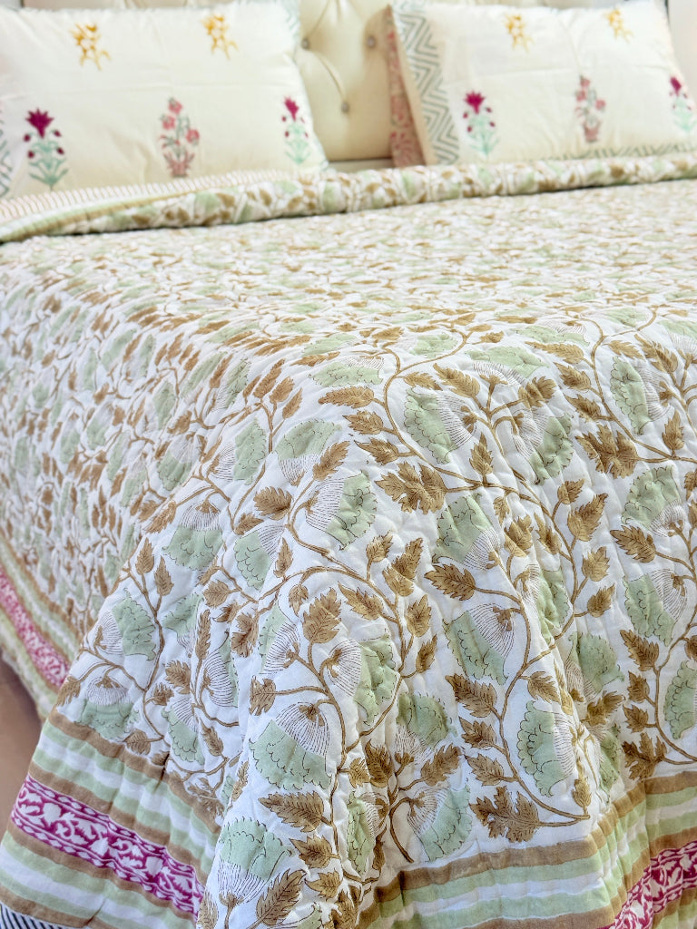 Garden Soiree Double Hand-blocked Quilt