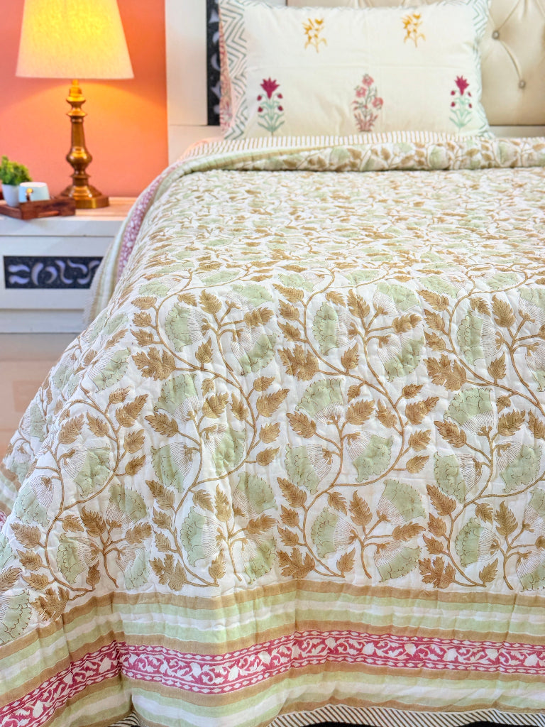 Garden Soiree Double Hand-blocked Quilt