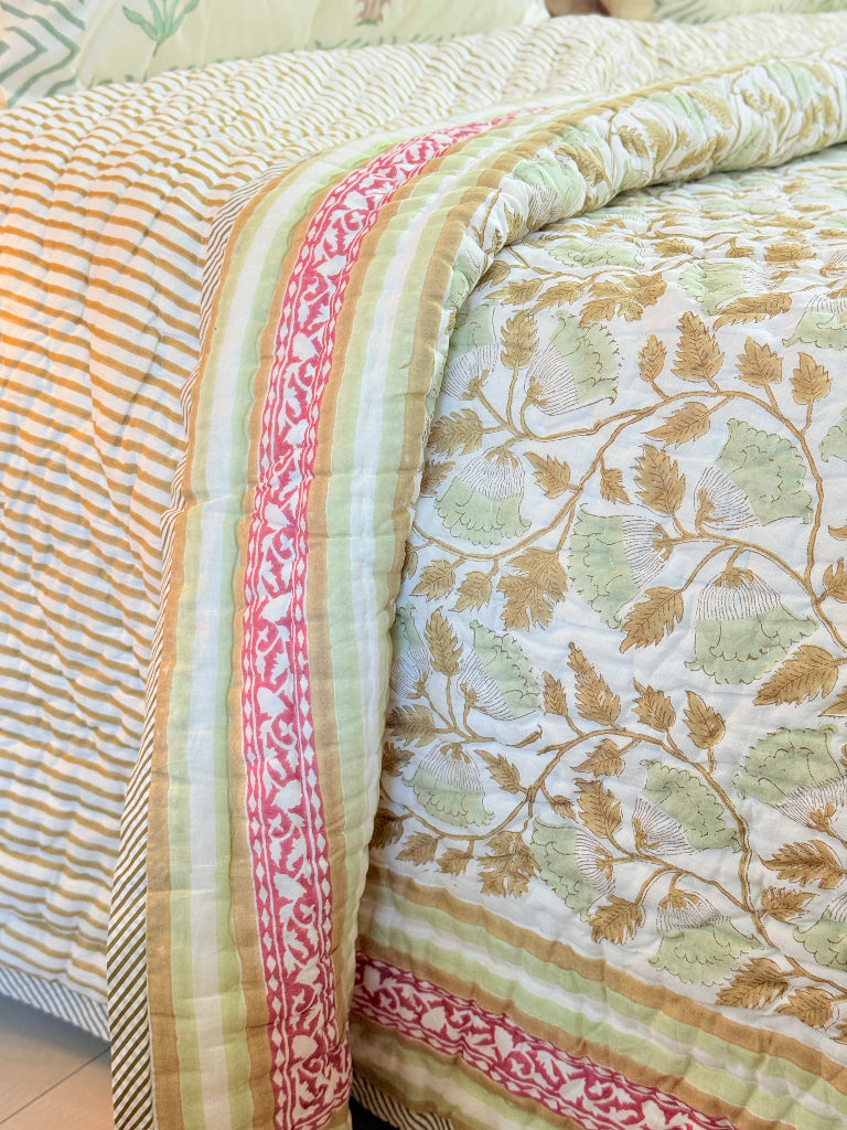Garden Soiree Double Hand-blocked Quilt