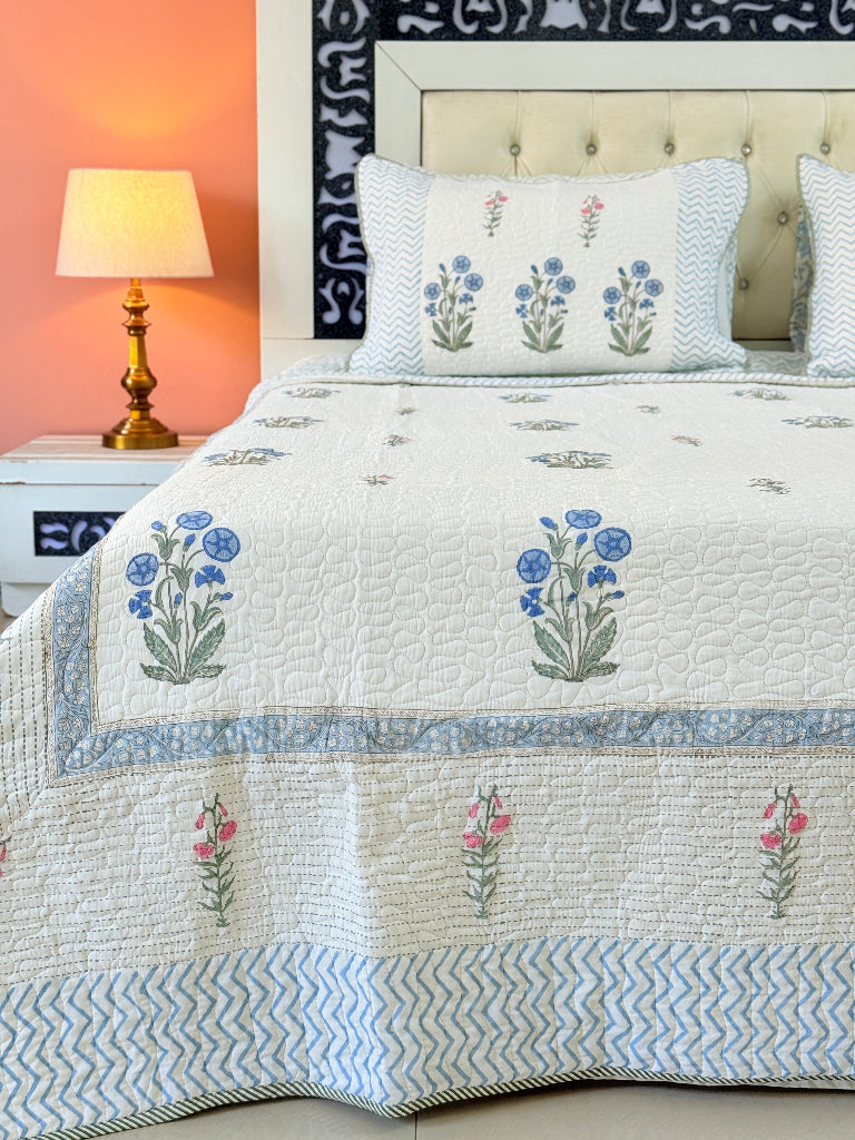Handcrafted Harmony Hand Blocked Quilted Bedcover