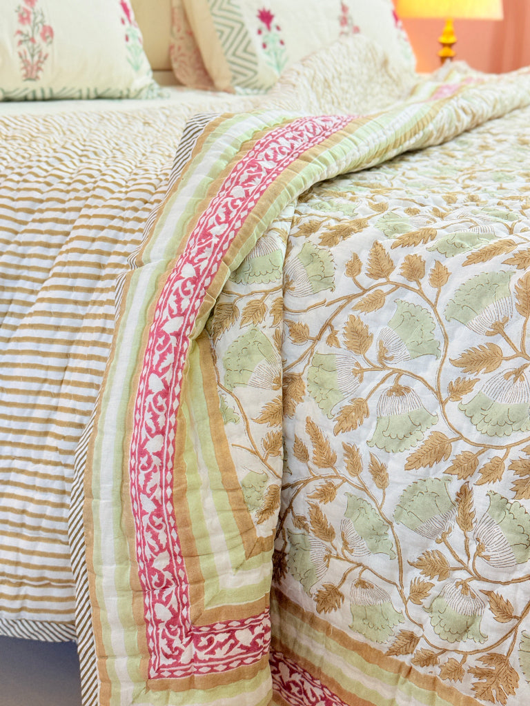Garden Soiree Double Hand-blocked Quilt