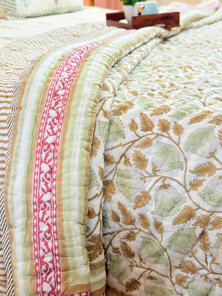 Garden Soiree Double Hand-blocked Quilt