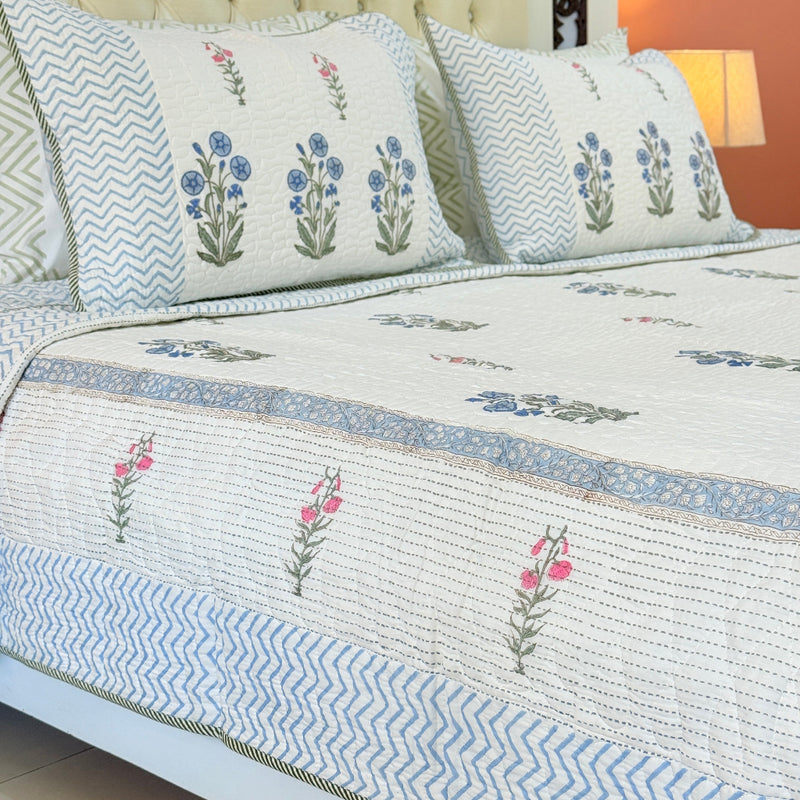 Handcrafted Harmony Hand Blocked Quilted Bedcover