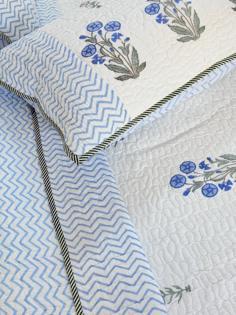 Handcrafted Harmony Hand Blocked Quilted Bedcover