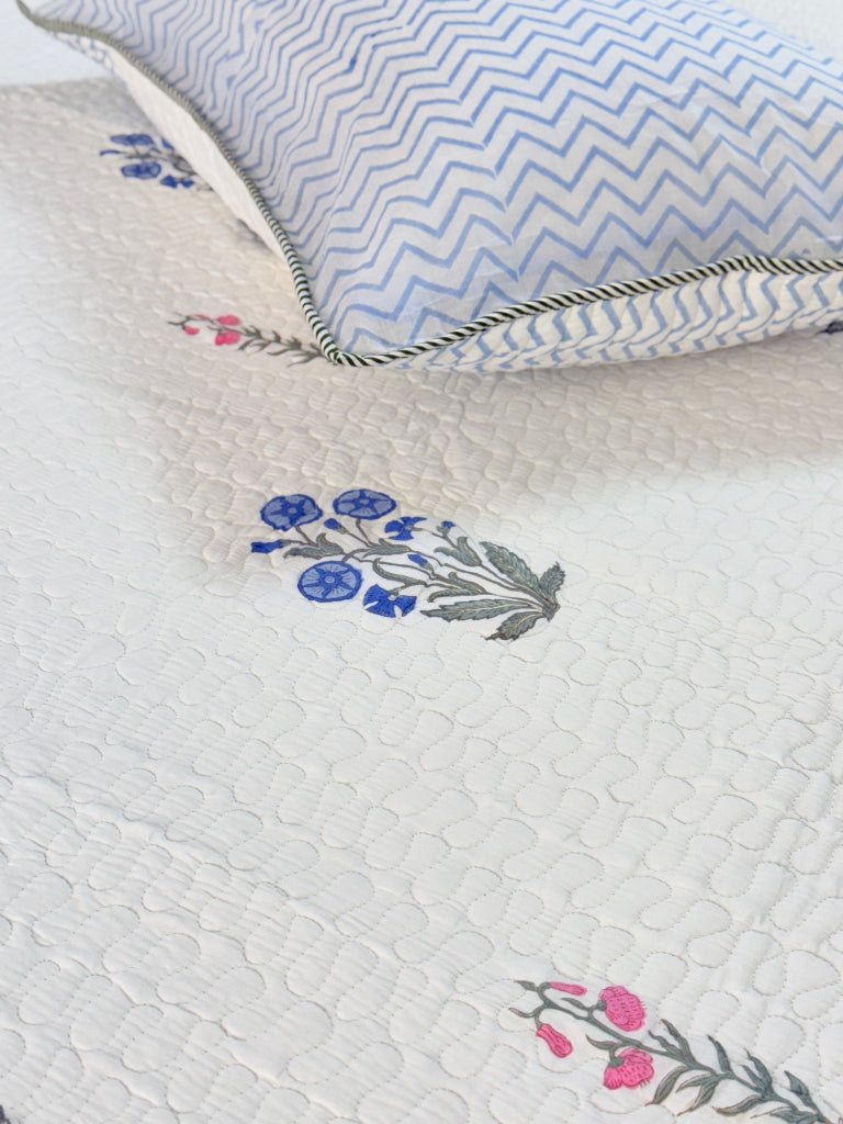 Handcrafted Harmony Hand Blocked Quilted Bedcover