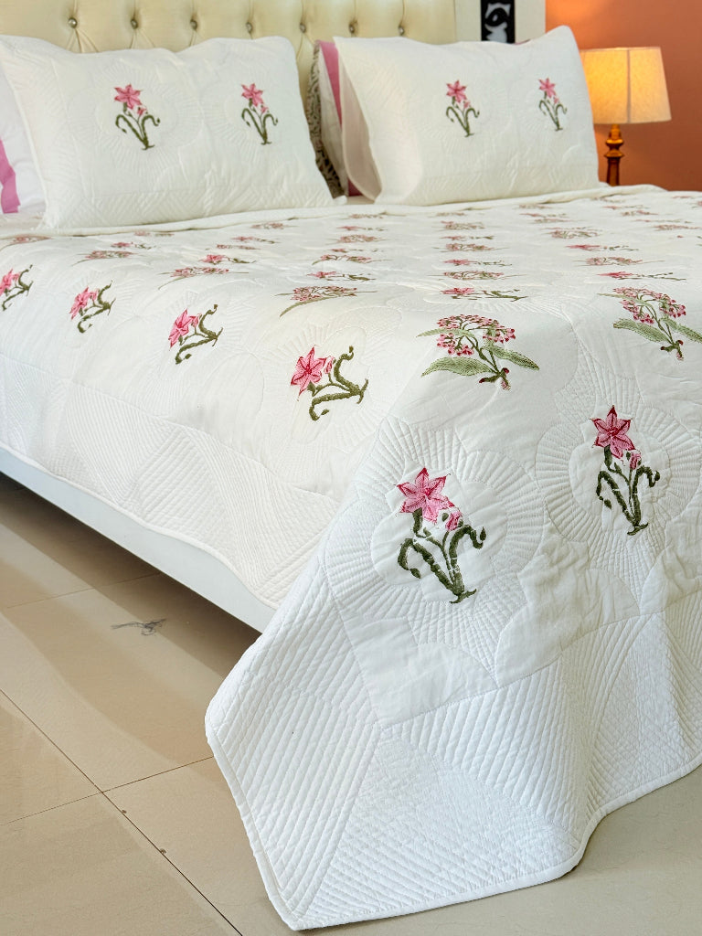 Florence Charm Hand Blocked Quilted Bedcover