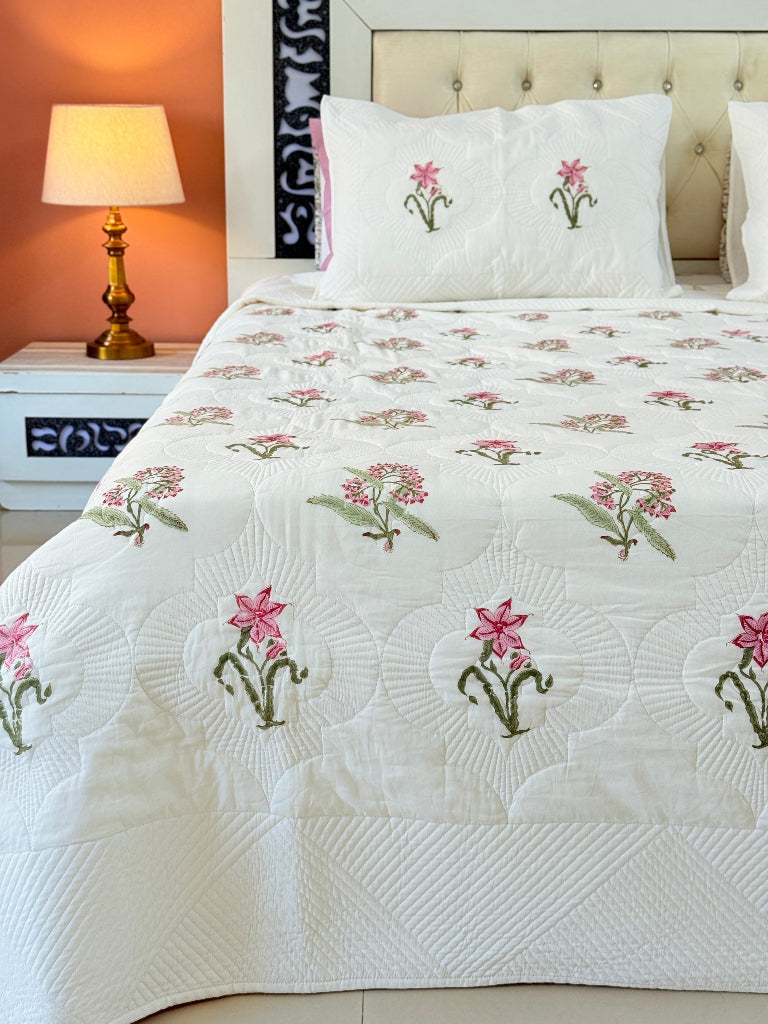 Florence Charm Hand Blocked Quilted Bedcover