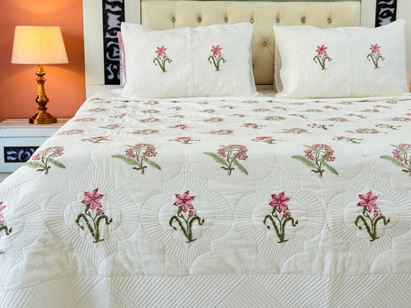 Florence Charm Hand Blocked Quilted Bedcover