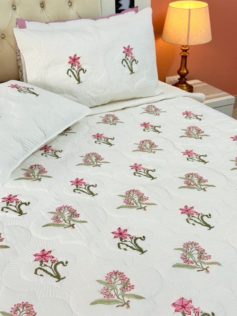 Florence Charm Hand Blocked Quilted Bedcover