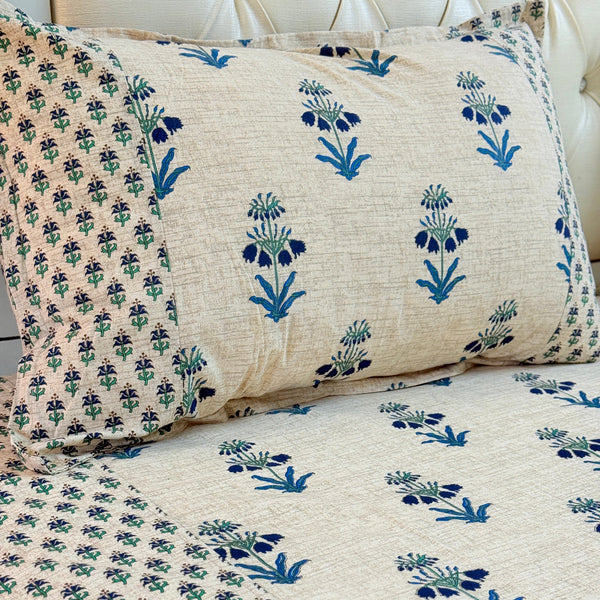 Blue Floral Charm Ajrakh Bedsheet