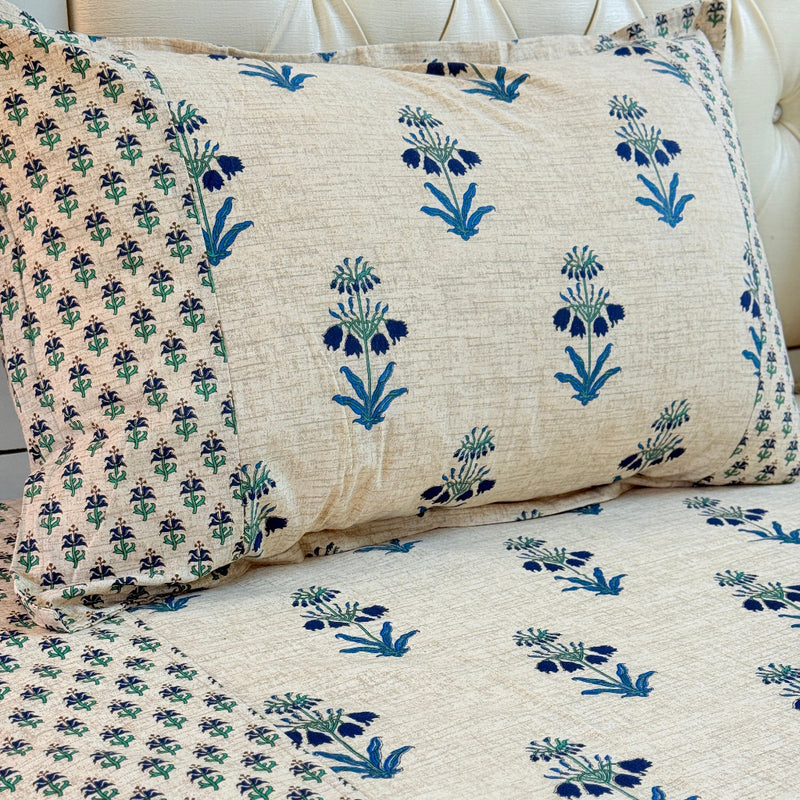 Blue Floral Charm Ajrakh Bedsheet
