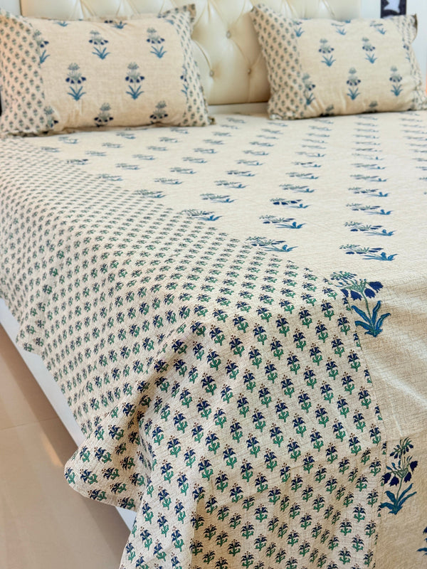 Blue Floral Charm Ajrakh Bedsheet