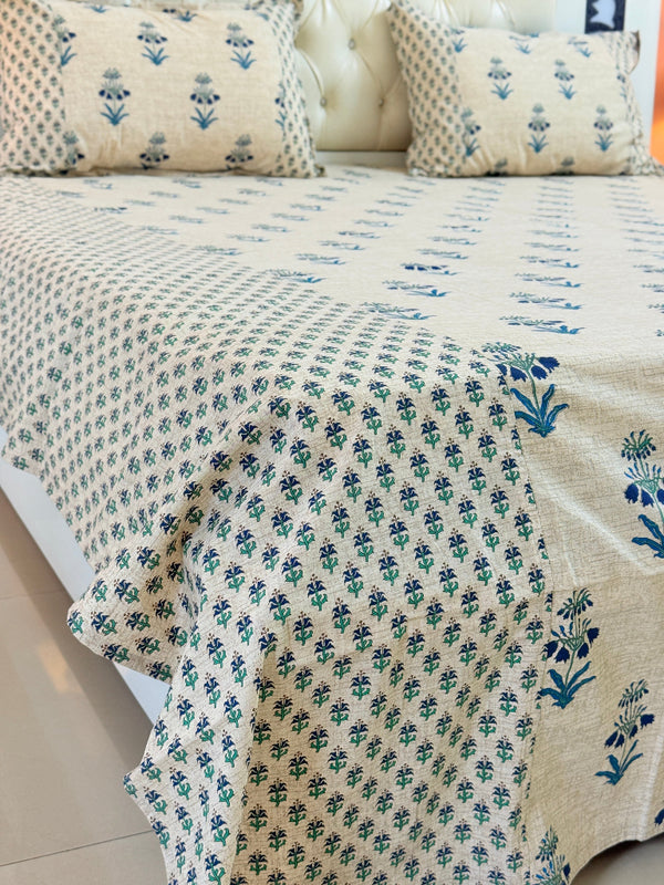 Blue Floral Charm Ajrakh Bedsheet
