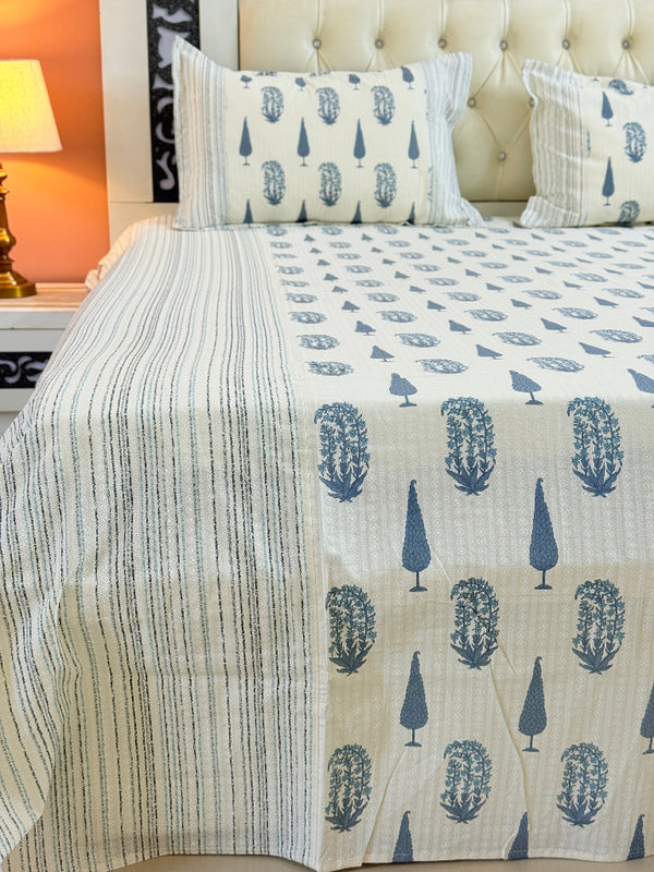 Blue Cypress Motif Ajrakh Bedsheet