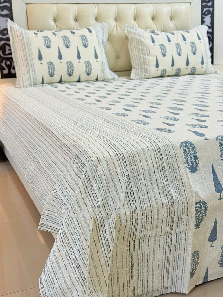Blue Cypress Motif Ajrakh Bedsheet