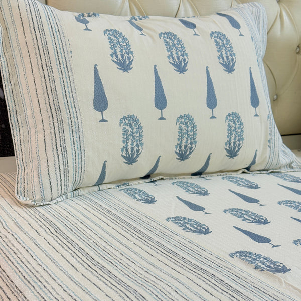 Blue Cypress Motif Ajrakh Bedsheet