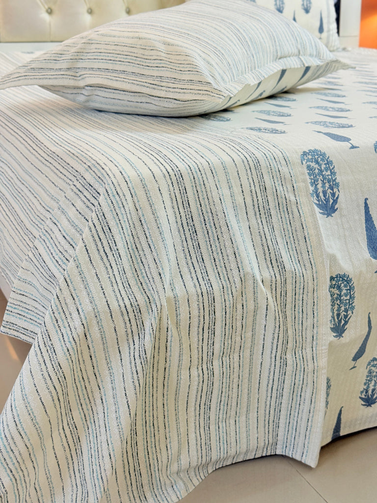 Blue Cypress Motif Ajrakh Bedsheet