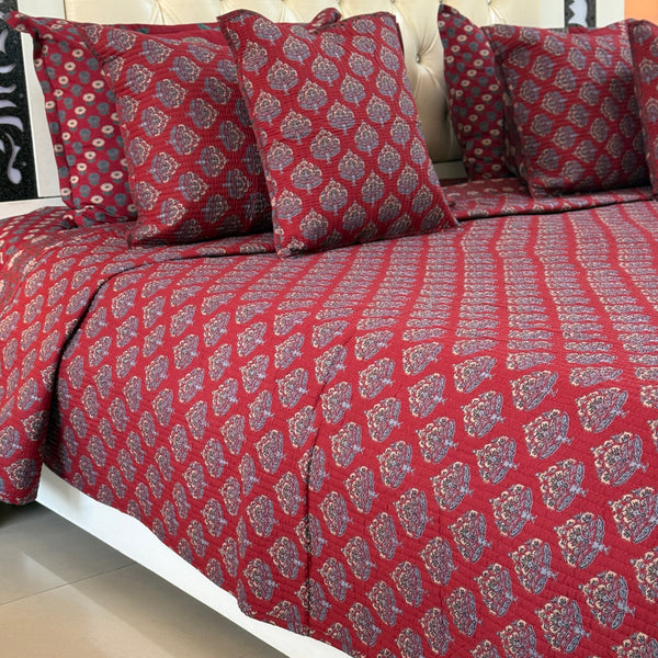 Handcrafted Bloom Ajrakh Quilted Bedcover