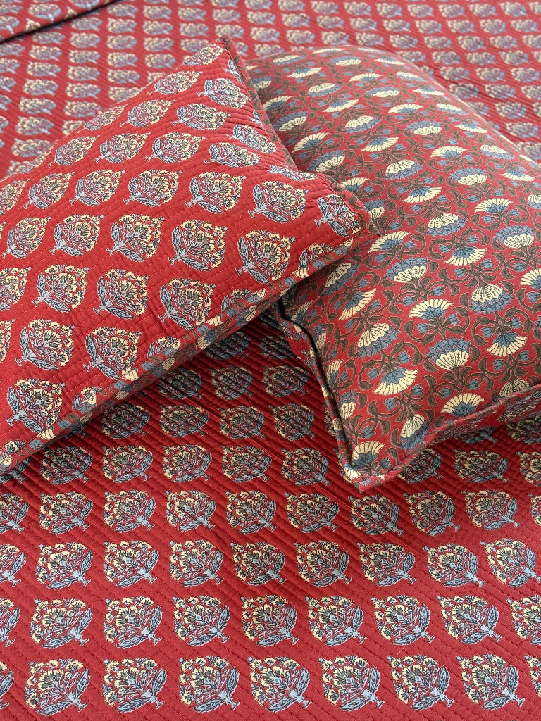 Handcrafted Bloom Ajrakh Quilted Bedcover
