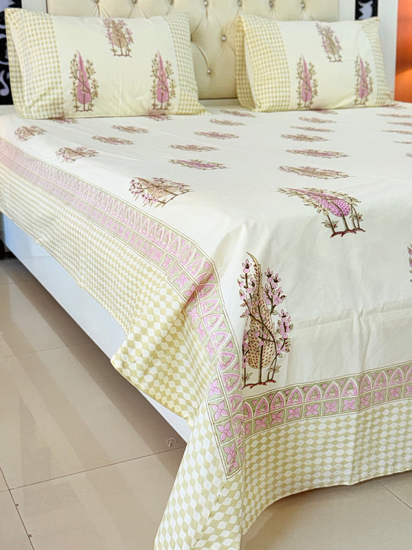 Artsy Cypress Hand Blocked Sheet (Yellowish Beige Base)