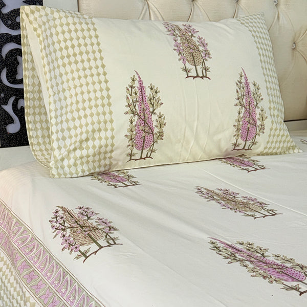 Artsy Cypress Hand Blocked Sheet (Yellowish Beige Base)