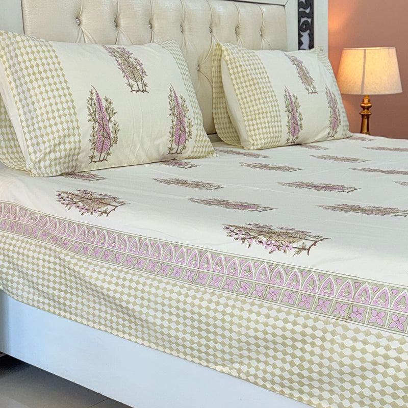 Artsy Cypress Hand Blocked Sheet (Yellowish Beige Base)